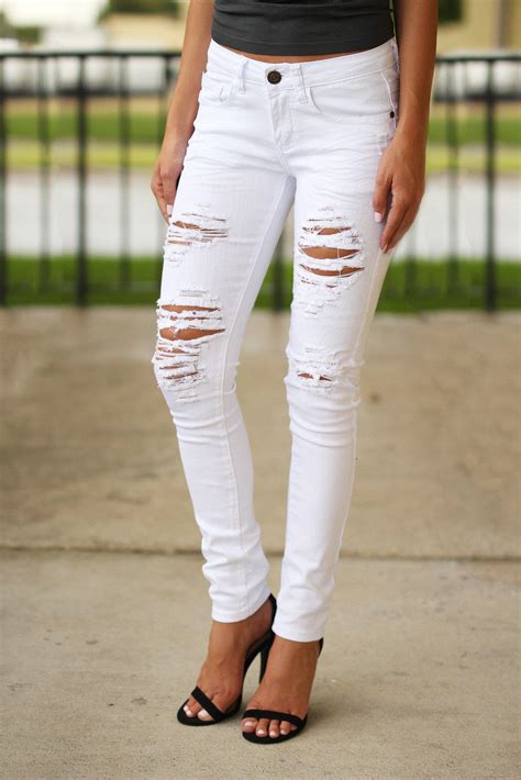 white damage jeans|white distressed jeans women.